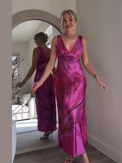 Irregular Curling Edge Floral Dress