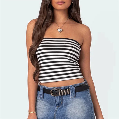 Solid Color/Stripes Letter Print Strapless