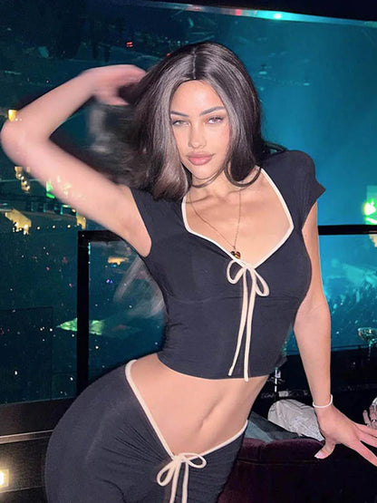 Y2K Bow Baby Tees Slim Fit Short Sleeve Crop Top