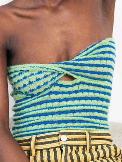Knit Off Shoulder Bustier Stripe Strapless