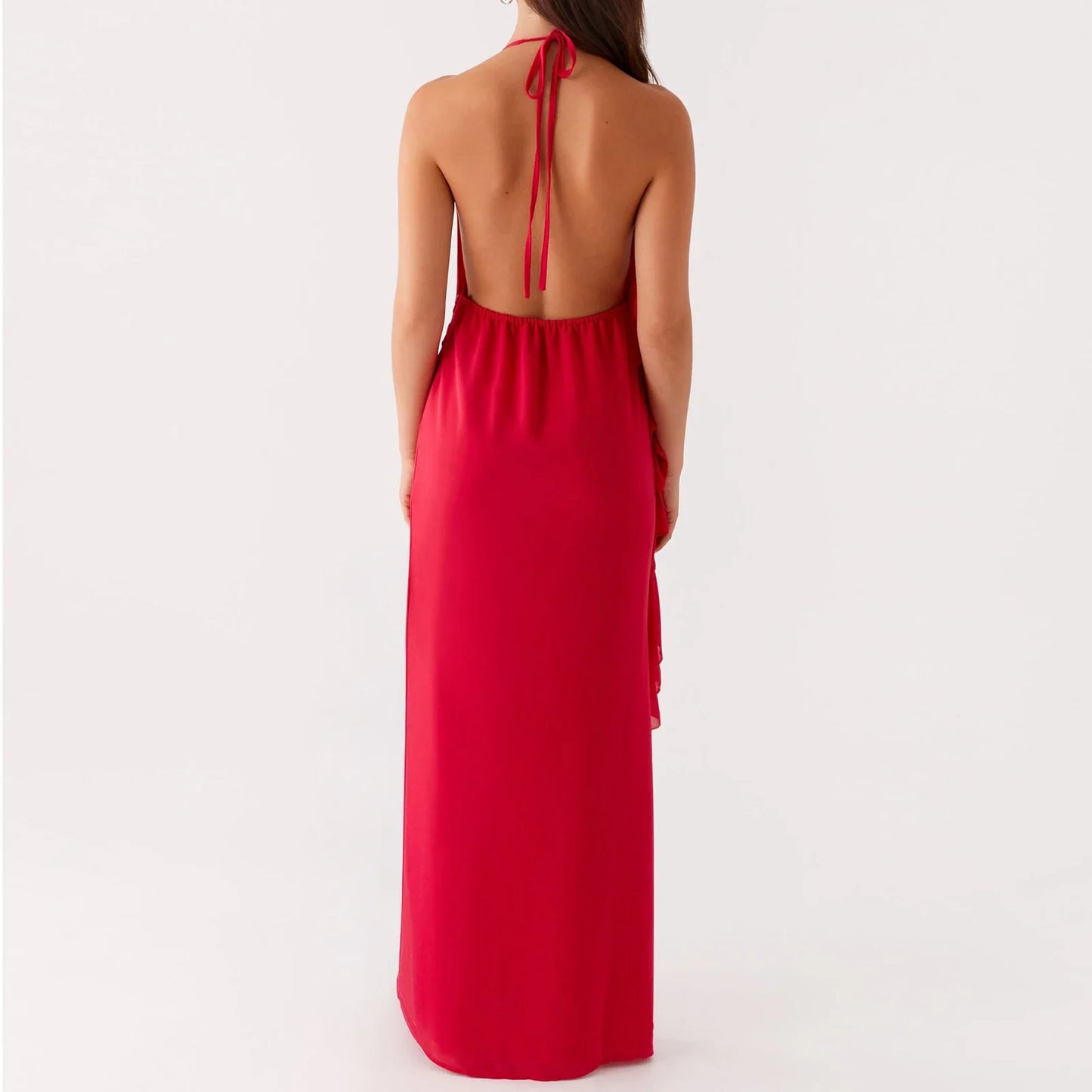 Ruffle Trim Open Back Floral Dress