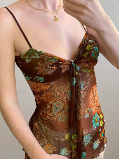 Retro Indie Folk V-Neck Cami Top