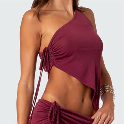 One Shoulder Wrinkled Sleeve Cami Top