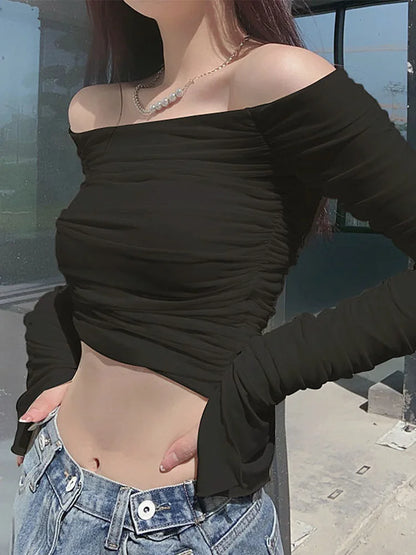 Mesh Patchwork Ruched Off-Shoulder Strapless