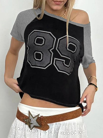 Retro Football Jersey Patchwork Crop Top