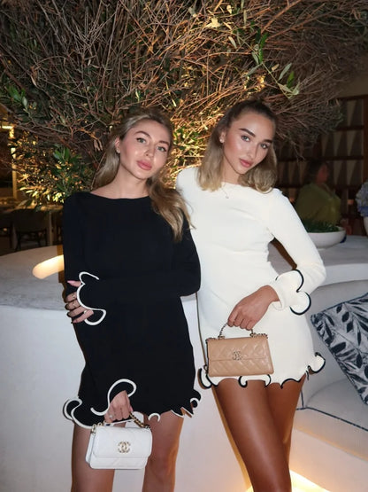 Ruffle Hem High Waist Long Sleeve Mini Dress