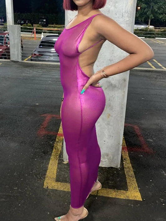 Shiny Silk Backless Bodycon Spaghetti Slip Dress