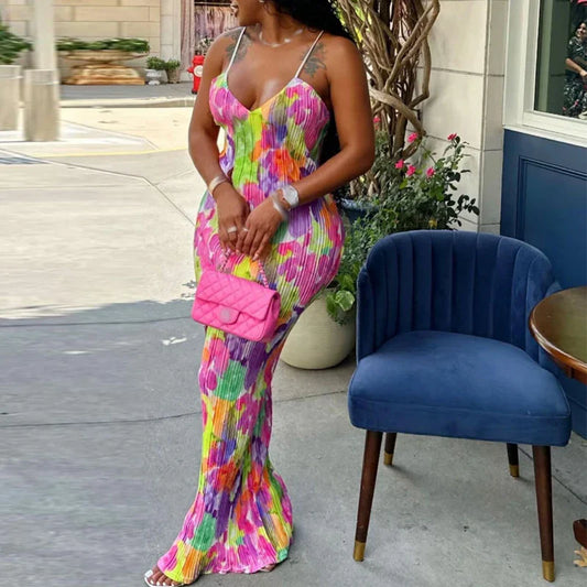 V-neck Spaghetti Strap Floral Dress