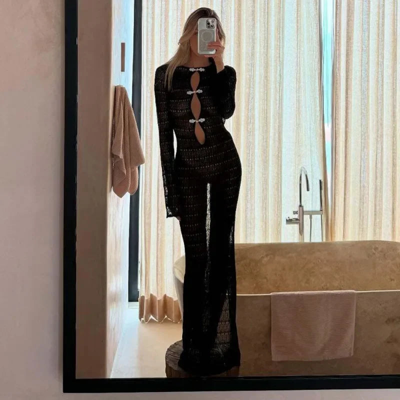 Sheer Slit Resort High Waist Lace Dress