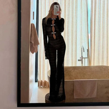 Sheer Slit Resort High Waist Lace Dress