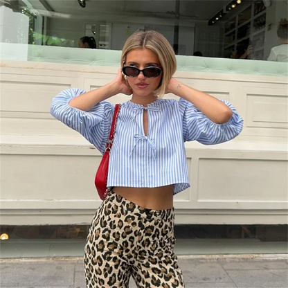 Slim Fit Versatile Bow Poplin Short Blouse