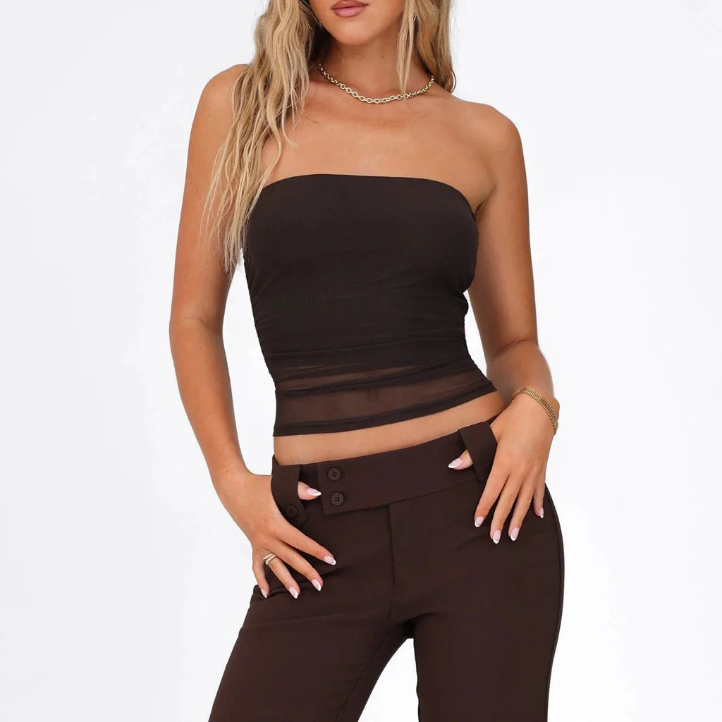 Sheer See-Through Ruched Backless Strapless