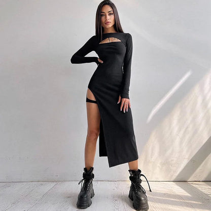 Hollow Split Knit Y2K Midi Dress