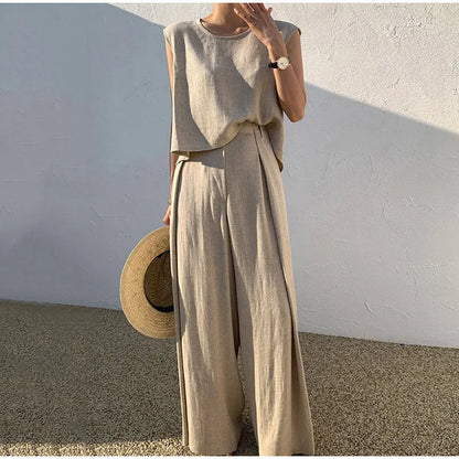 Sleeveless Wide Leg Two Piece Pants Set
