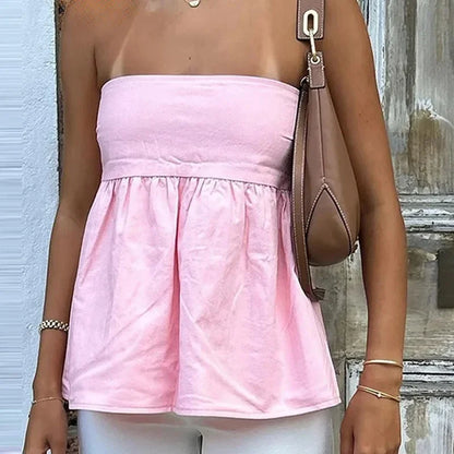 Solid Color Sleeveless Street Strapless
