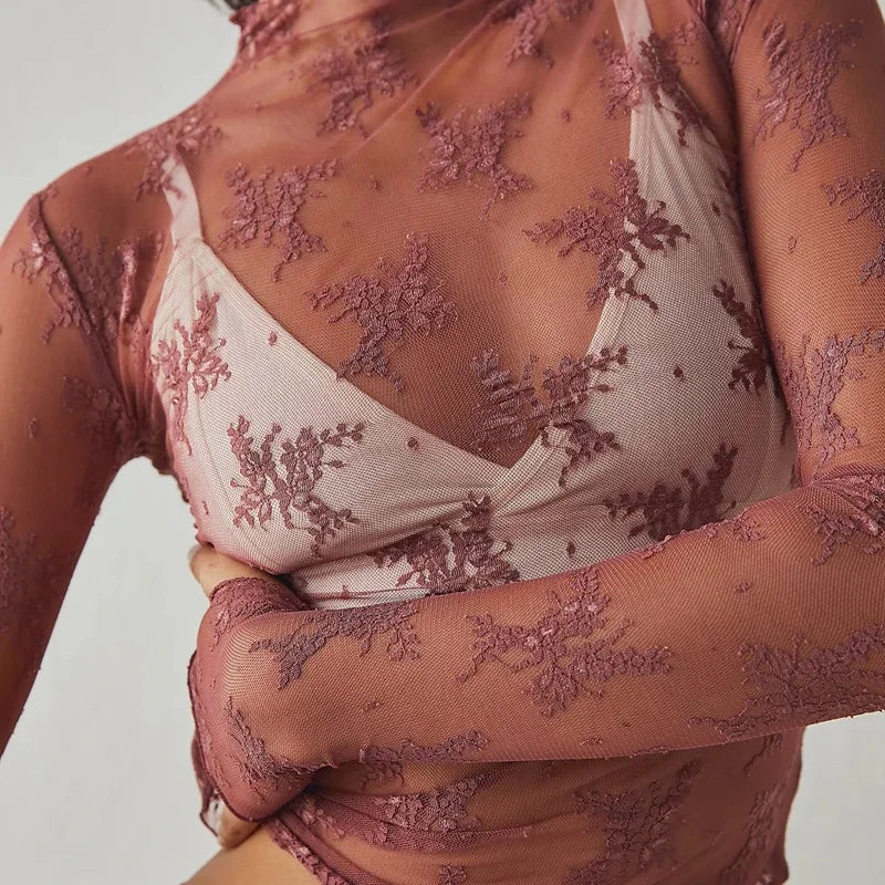 Sexy Mesh Long Sleeve Sheer Top