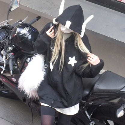 Star Print Zip Up Hoodie