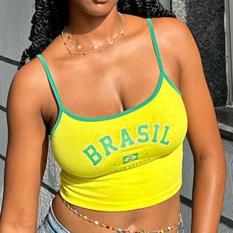 Brazil Letter Aesthetic Vintage Cami Top