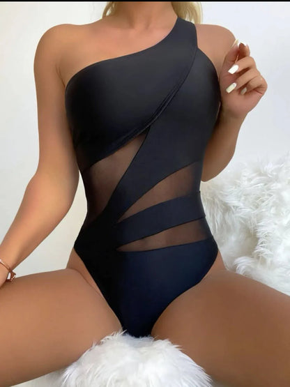 See-Through Slim Solid One Piece Swimwear
