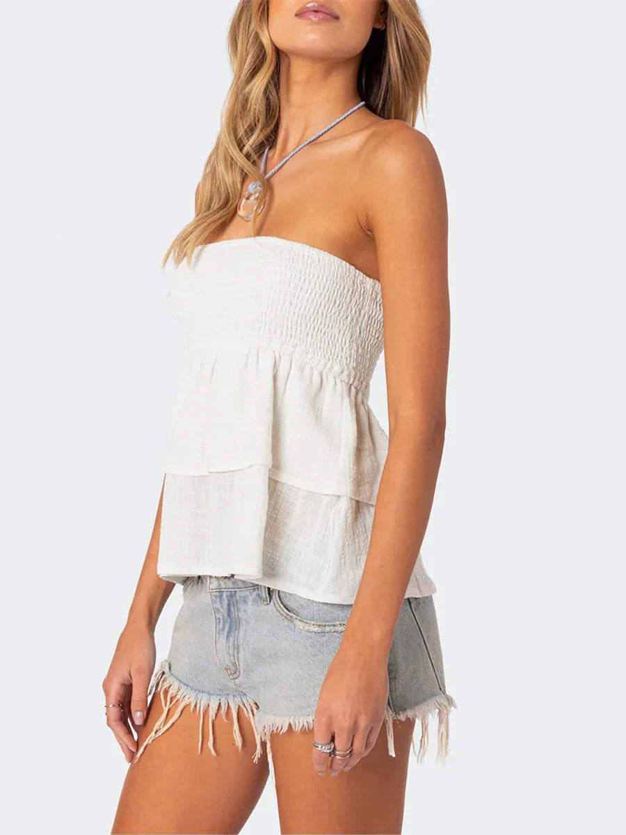 Ruffles Solid Backless Strapless