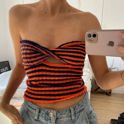 Striped Knit Beach Tank Strapless