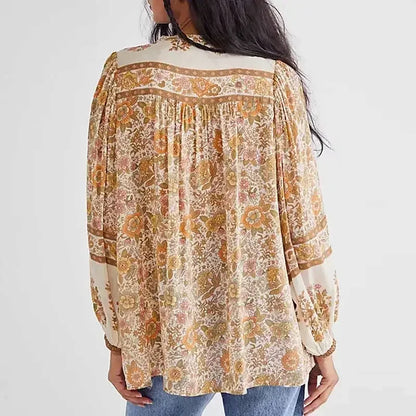 Super Chic Boho Floral Print V-neck Tassel Blouse