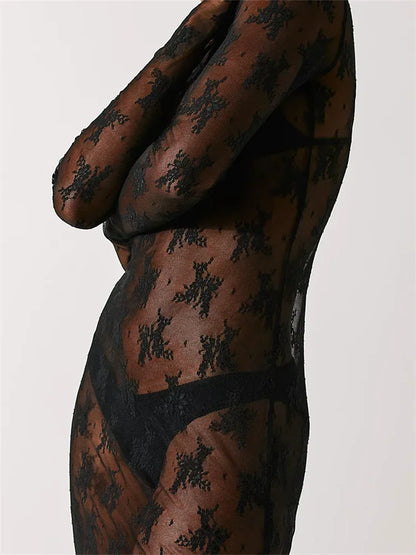 High Slit Swimwear Cover-Up Long Lace Dress