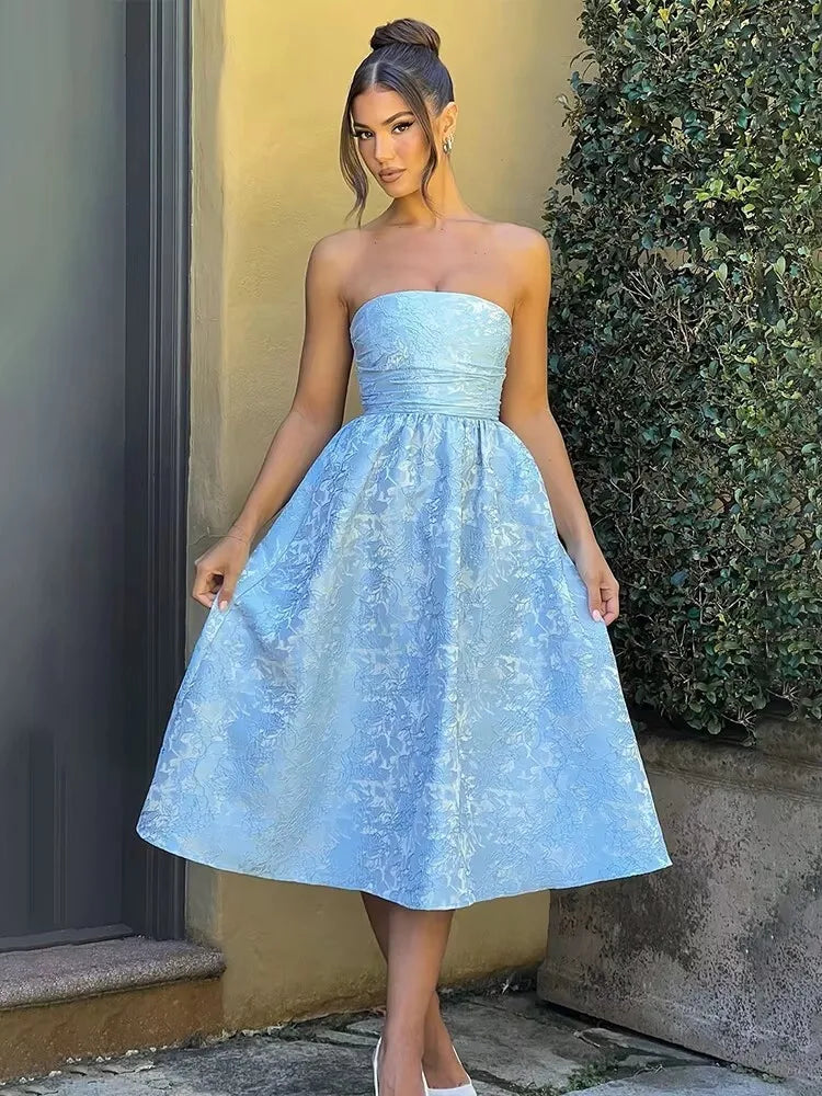 Bow Backless Jacquard A Line Mini Dress