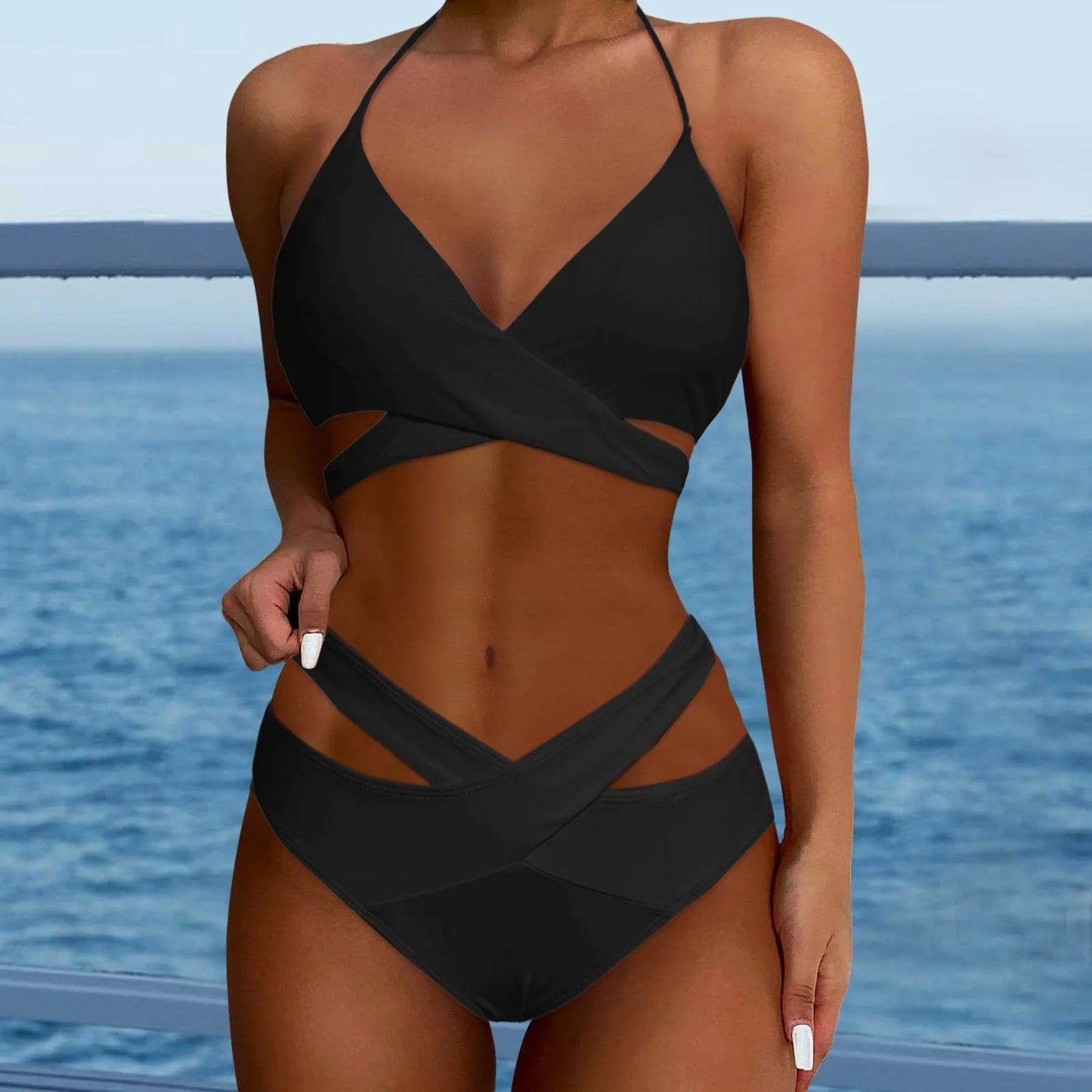 Hollow Out Backless Padded Two Piece Swim Sets
