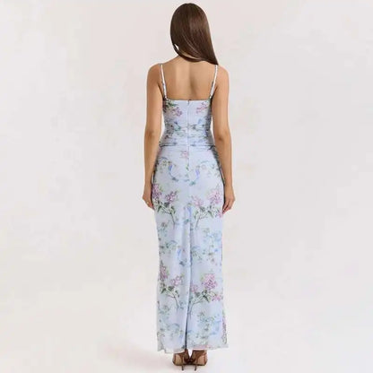 Pleated Mesh Bodycon Spaghetti Summer Dress