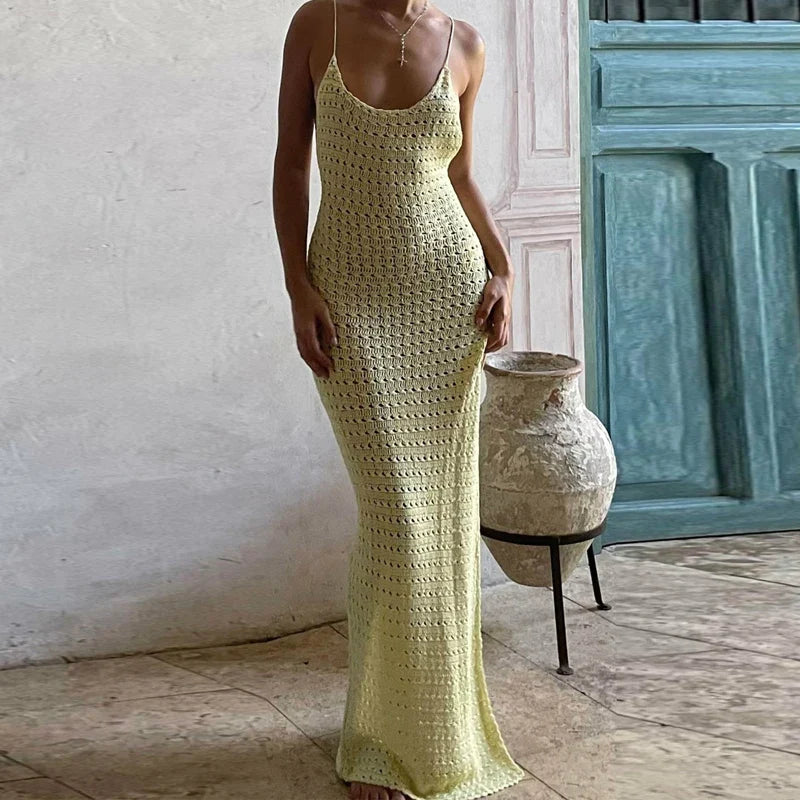 Crochet Tie Up Sleeveless Slim Split Slip Dress