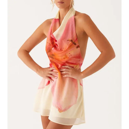 Cowl Neck Layered Party Floral Dress