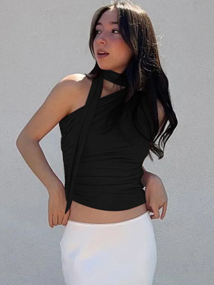 Vintage Backless Off Shoulder Halter Cami Top