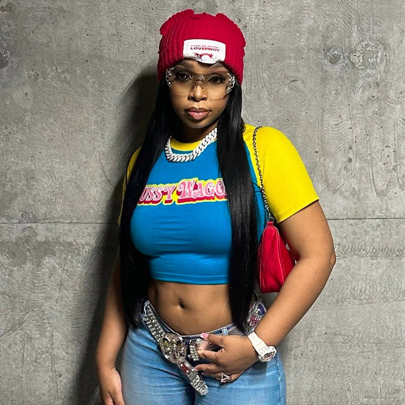 Color Clash Round Neck Spice Girls Crop Top