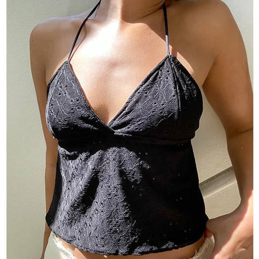 Lace Trim Peplum Spaghetti Strap Y2K Cami Top