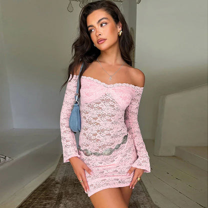 Strapless Solid Long Sleeve Mini Lace Dress