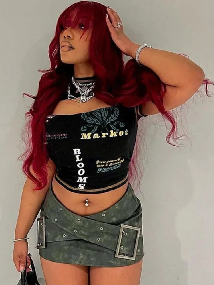 Hollow Out Print Y2K Crop Top