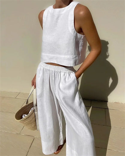 Sleeveless Wide Leg Two Piece Pants Set