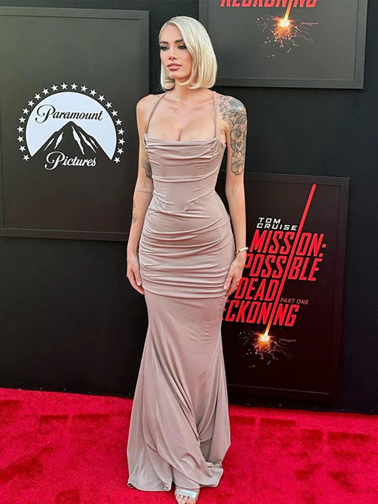 Solid Strap Backless Bodycon Sleeveless Slip Dress