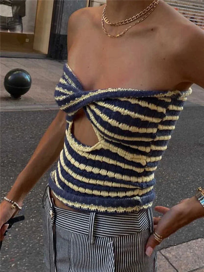 Knit Off Shoulder Bustier Stripe Strapless