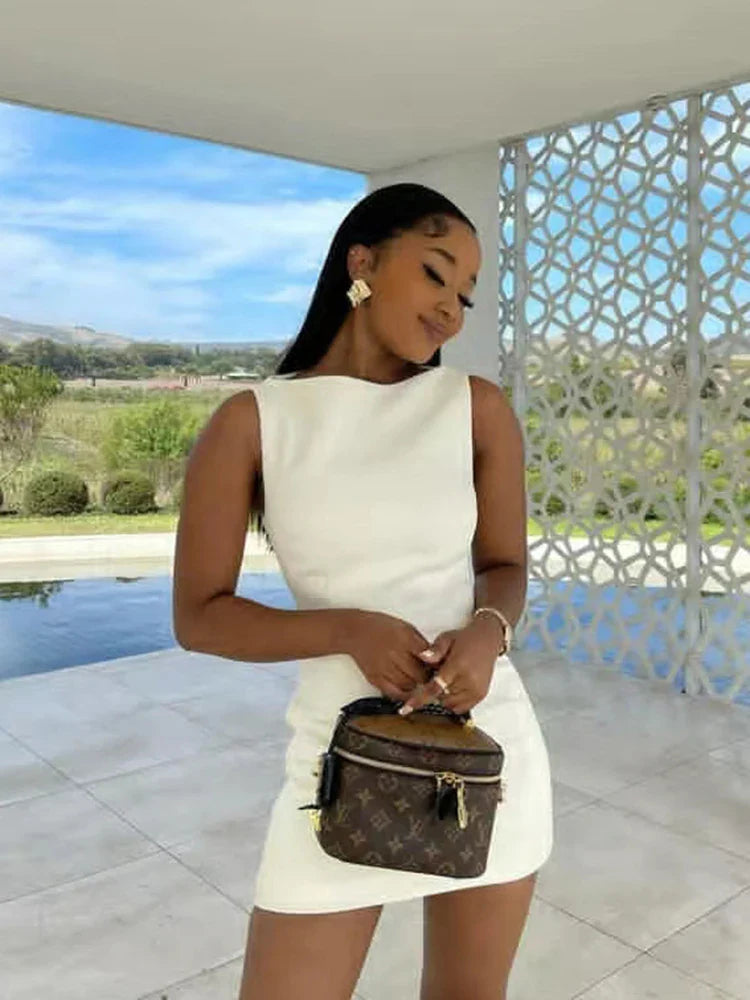 Solid O-Neck Casual Mini Black White Work Dress