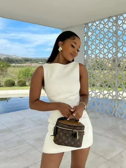 Solid O-Neck Casual Mini Black White Work Dress