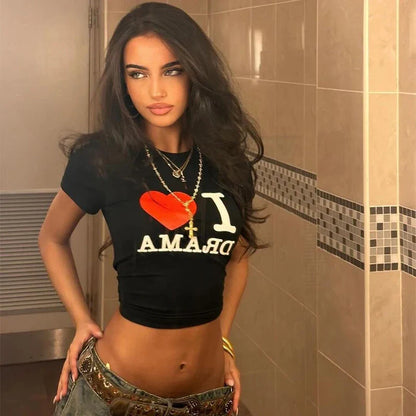 Gothic Letter Print Slim Crop Top