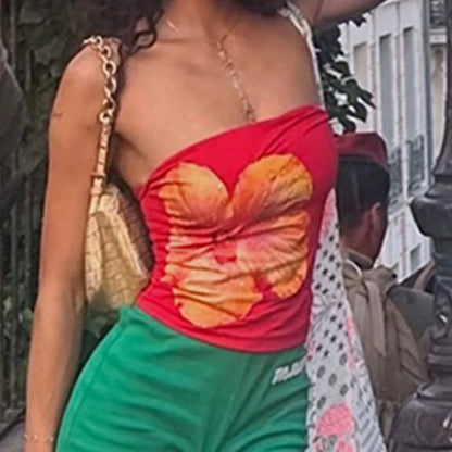 Flower Print Slim Fit Strapless