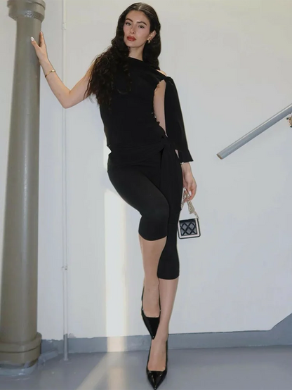 Lace-up Capri Crop Two Piece Pants Set