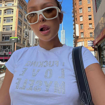 Rhinestone Y2K Harajuku Baby Tees Crop Top