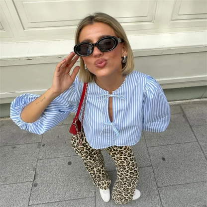 Slim Fit Versatile Bow Poplin Short Blouse