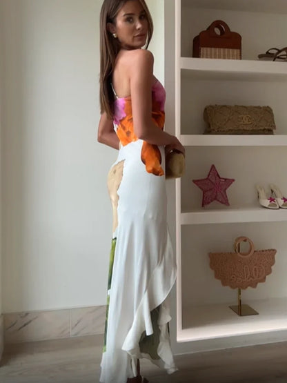 Off Shoulder Curling Edge Floral Dress