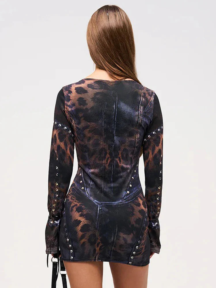 Leopard Gradient Gothic Mini Dress