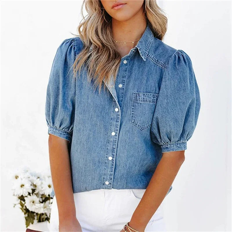 Princess Sleeve Denim Shirt Blouse